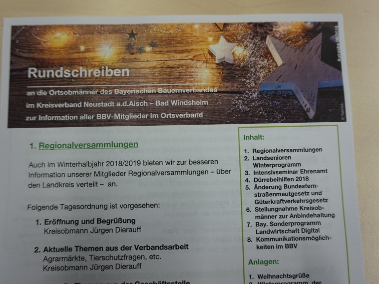 Ortsobmänner-Rundschreiben Dezember 2018 / Januar 2019, 1. Seite