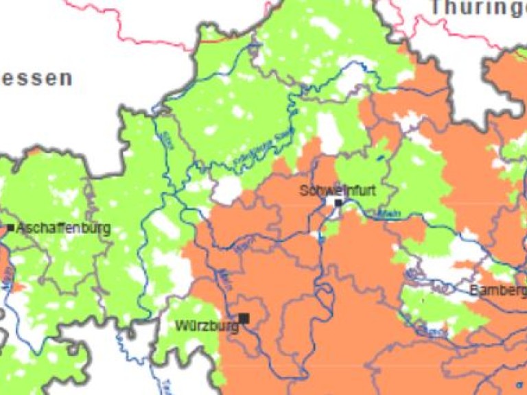 rote und grüne Gebiete in Unterfranken