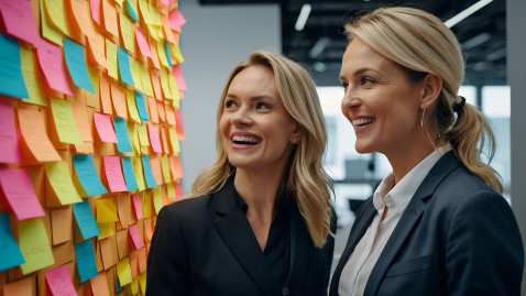 zwei Frauen vor einer Pinwand mit Post-its