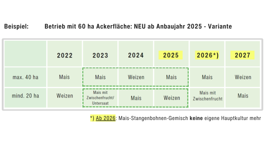 Tabelle: Beispiel - Betrieb mit 60 ha Ackerfläche: Neu ab Anbaujahr 2025 - Variante